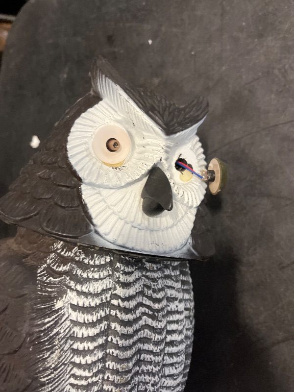 Photo 1 of Hausse Solar Fake Owl Decoy Scare Birds Away, Solar Powered Motion Activated Scarecrow Deterrent Owl with Glowing Eyes, Scary Sound & Rotate Head, Nature Enemy Bird Repellent for Outdoor Garden Yard