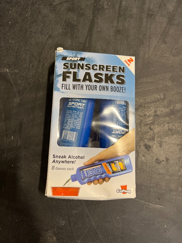 Photo 1 of GoPong Sport Bottle Sunscreen Flask 2 Pack (16 oz Total) - Hidden Alcohol Travel Flasks - Secret Liquor Containers for Beaches, Cruises, and Sports Events – Includes Funnel & Spout