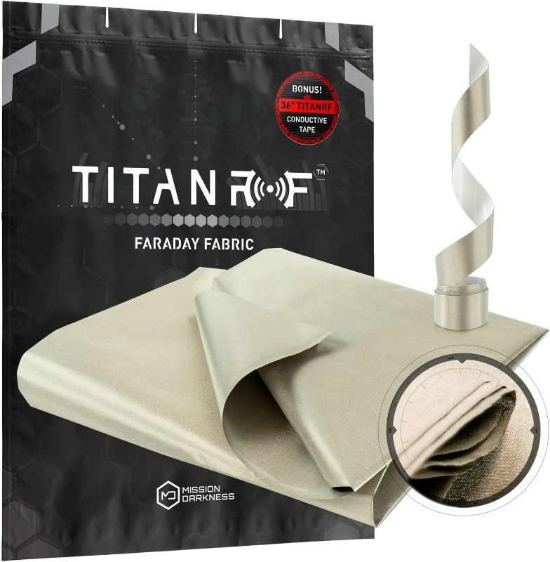 Photo 1 of Mission Darkness TitanRF Faraday Fabric Kit 1 Yard // 44" W x 36" L Fabric + 36" L Tape Military Grade Conductive Nickel Copper Polyester Material Blocks RF Signals WiFi Cell Bluetooth RFID EMF