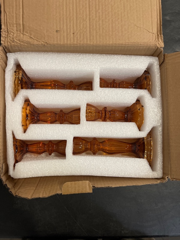 Photo 1 of Simeitol Amber Candlestick Holders Set of 6, Taper Candle Holders, 4.3" H & 6.3" H Glass Candle Holder for Candlesticks & Pillar Candles, Candle Holder for Table Centerpieces and Party Decor