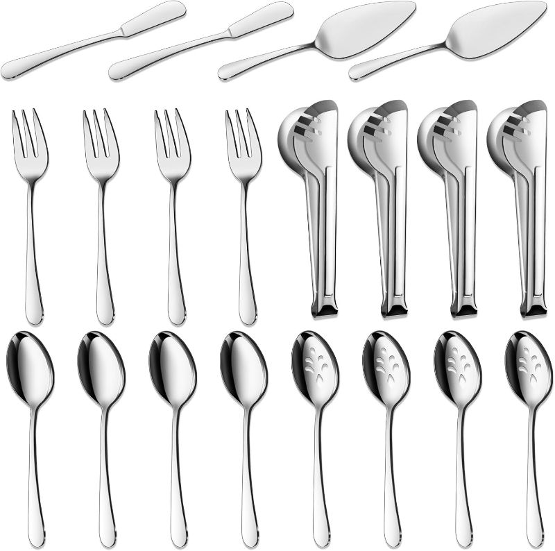 Photo 1 of BEWOS Serving Utensils, 20-Piece Large Serving set, Serving Spoons, Slotted Spoons, Serving Tongs & Forks, Cake Server, Butter Knife, Stainless Steel Serving Utensils Set for Parties, Dishwasher Safe 