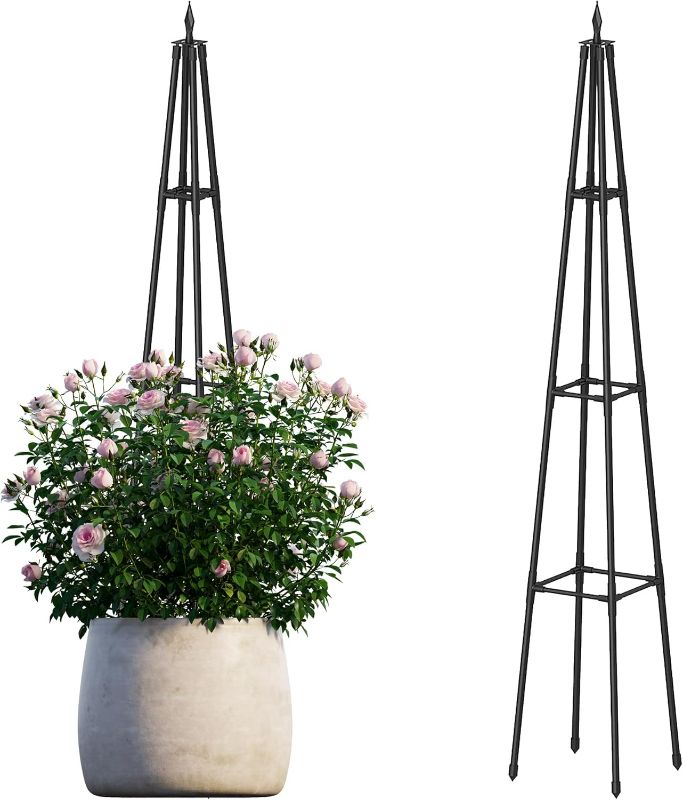 Photo 1 of 5.2FT Obelisk Trellis for Climbing Plants Outdoor, 16mm Rust-Proof Extra Thickened Plastic-Coated Metal Pipes, Indoor Climbing Support for Potted Plants, Vines, Flowers Stands,Black