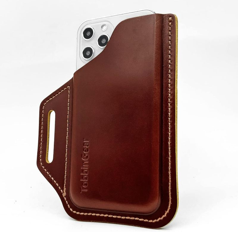 Photo 1 of TobbinGear Leather Belt Phone Pouch, Universal Leather Phone Case with Belt Loops, Coffee