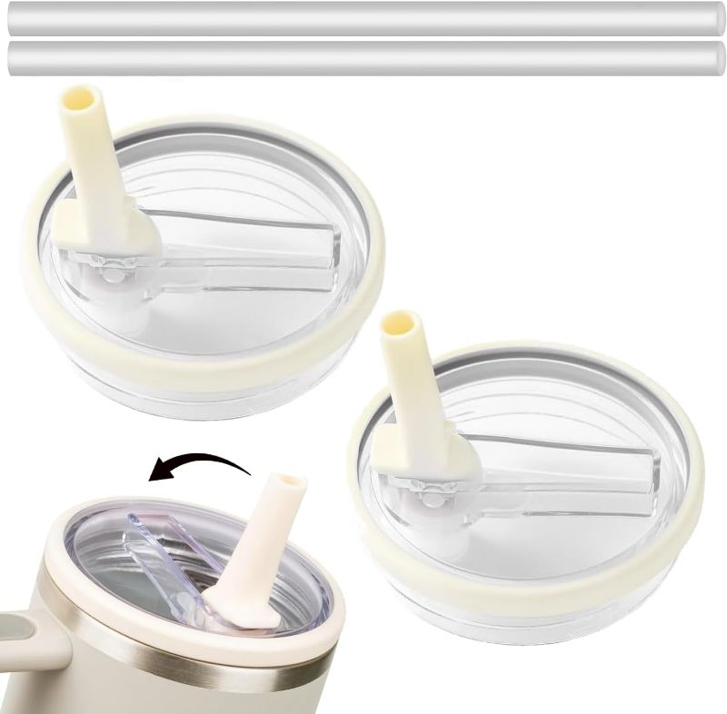 Photo 1 of Stanley 2 Pack 30 oz Tumbler Flip Straw Lid, Leak Proof Replacement, Spill Proof Reusable Lid (Cream, 30/40 oz)