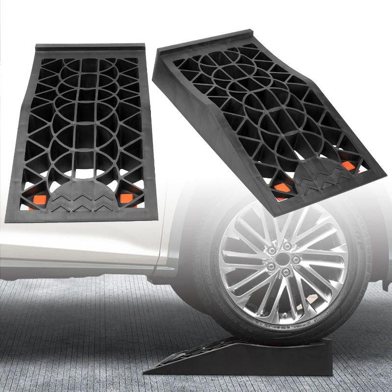 Photo 1 of Donext Car Ramps for Easy Vehicle Maintenance and Safe Lifting, Sturdy, Lightweight, Low Profile Car Ramps for Jack Support, Heavy Duty Tire Ramps for Low Chassis Cars, 2 PCS 7 Ton