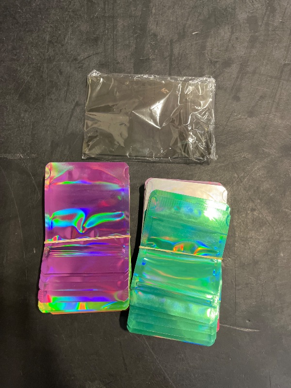 Photo 1 of 00 Pack Premium Smell Proof Mylar Bags, 10 Colors Mixed Resealable Food Storage Bags with Double-sided printing, 4.7" x 3.5" Aluminum Foil Stand-up Packaging Bags. (Holographic-S)