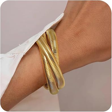 Photo 1 of Gold Bracelets for Women, Gold Bangles for Women Chunky Bangle Bracelets for Women Bracelets Stack Tarnish Free Gold Jewelry Set of 3 for Women Accessories for Her Gifts
