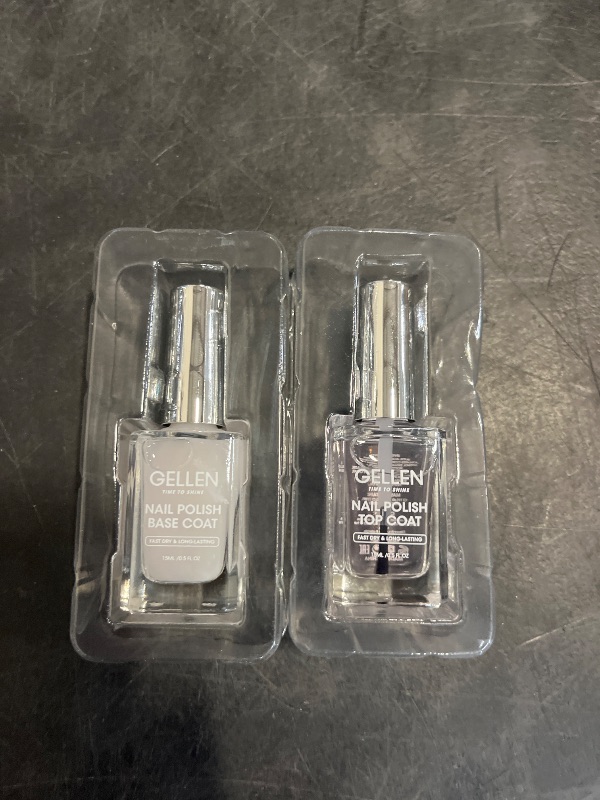 Photo 1 of GELLEN 2Pcs Clear Nail Polish Base and Top Coat, Quick Dry Hema Free Shine No Wipe Top Coat Sheer Milky Base Coat for Strengthening Thin Damaged Nails, Regular Nail Polish Non Gel, No UV, Hema Free