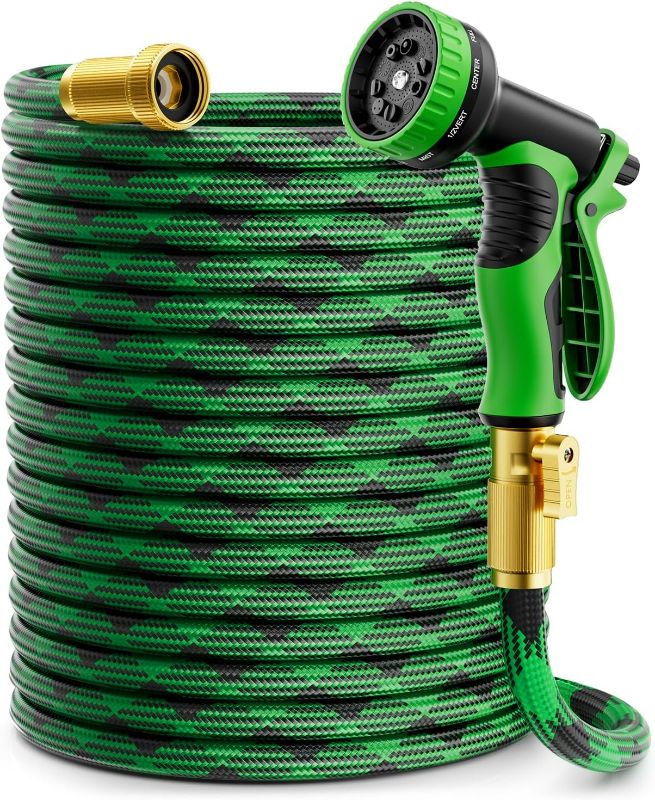 Photo 1 of Garden Hose 50ft, Non-Expandable Water Hose with 10 Function Nozzles, Portable, Kink-Free, Outdoor and Garden Flexible Hose Pipe for Car Wash, Yard, Camper, Lawn, Lightweight Long Hose
