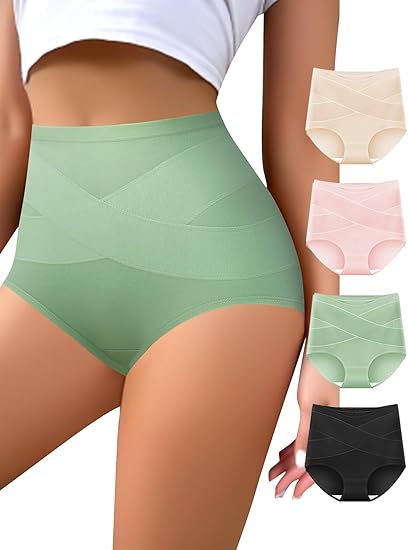Photo 1 of (XL) Women's High Waisted Underwear Slightly Tummy Control Cotton Panties Full Coverage Postpartum Briefs 4 Pack size XL