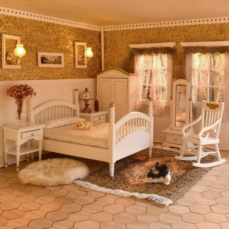 Photo 1 of iLAND Victorian Dollhouse Furniture 1/12 Scale, Brewster Dollhouse Bedroom Furniture Set (White & Gold)