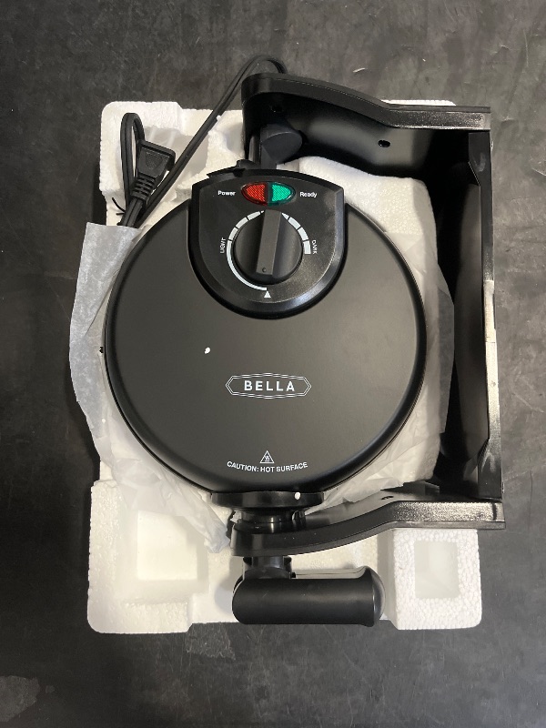 Photo 1 of BELLA Classic Rotating Belgian Waffle Maker with Nonstick Plates, Removable Drip Tray, Adjustable Browning Control and Cool Touch Handles, Black