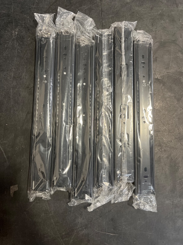Photo 1 of 6 Pairs of 14 Inch Hardware 3-Section Full Extension Ball Bearing Side Mount Black Drawer Slides,100 LB Capacity Drawer Slide