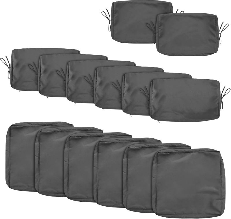 Photo 1 of Outdoor Cushion Covers Replacement Patio Cushion Covers for Outdoor Sectional Sofa for Wicker Rattan Patio Furniture Conversation Set with Zipper Fit (14pcs , 25.6" Grey)