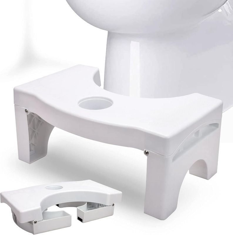 Photo 1 of Foldable Toilet Potty Stool for Adults, 7" Heavy Duty Portable Squatting Poop Foot Stool with Freshener Space, Bathroom Non-Proof Toilet Assistance Step Stool fits 14"-16" Standard Toilets