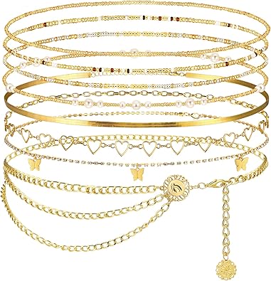 Photo 1 of JenPen 8 Pcs Belly Chain Adjustable Waist Chain Summer Beach Bikini Boho Waist Body Beads for Women Adults Multilayer