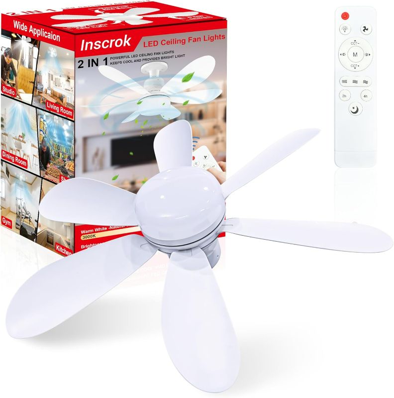 Photo 1 of Inscrok Ceiling Fans with Lights, Screw-in Ceiling Fan Light and Remote for E26 Socket Base, 3000K-6500K Dimmable LED & 3 Speed Adjustable light bulb fans for Bedroom, Kitchen, Living Room-20.5 Inch