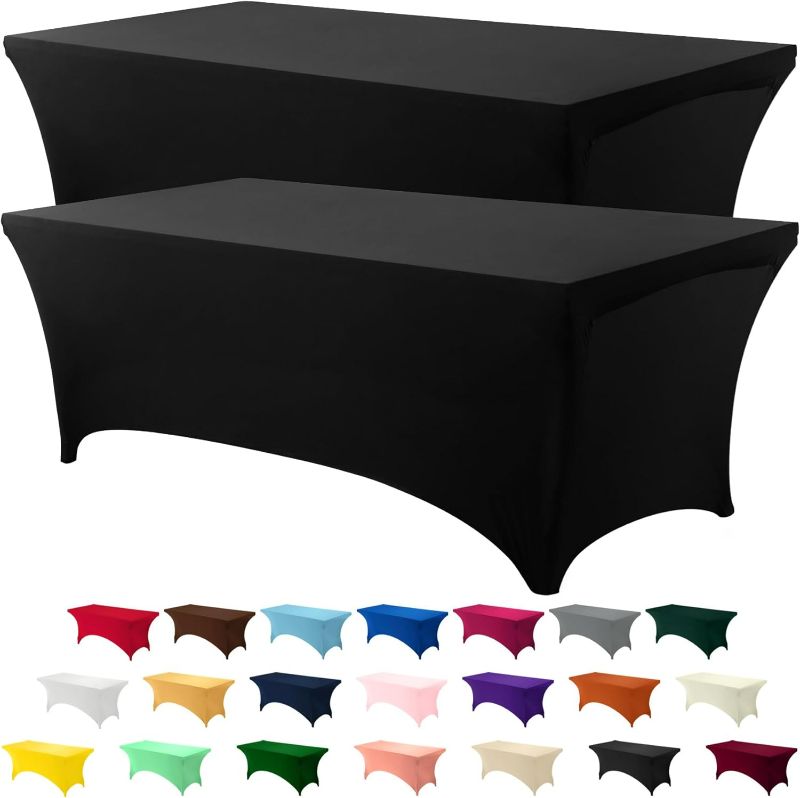 Photo 1 of Utopia Kitchen 6FT Spandex Tablecloth [2 Pack, Black] 200 GSM Stretch, Fitted, Washable and Wrinkle Resistant Table Cloth Rectangle Cover for Trade Shows, Wedding, Parties [72Lx30Wx30H Inch]