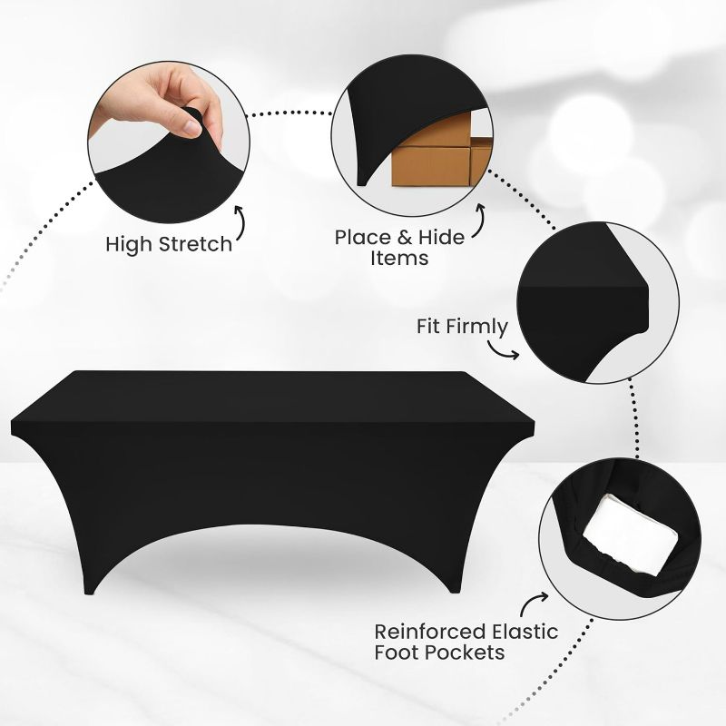 Photo 1 of Utopia Kitchen 6FT Spandex Tablecloth [2 Pack, Black] 200 GSM Stretch, Fitted, Washable and Wrinkle Resistant Table Cloth Rectangle Cover for Trade Shows, Wedding, Parties [72Lx30Wx30H Inch]