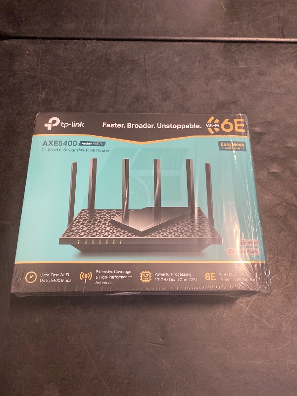 Photo 1 of TP-Link AXE5400 Tri-Band WiFi 6E Router (Archer AXE75)- Gigabit Wireless Internet Router, ax Router for Gaming, VPN Router, OneMesh, WPA3, Black