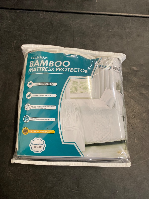 Photo 1 of (Q) PlushDeluxe Premium Bamboo Mattress Protector – Queen Size, Waterproof, & Ultra Soft Breathable Noiseless Washable Bed Mattress Cover for Comfort & Protection - White
