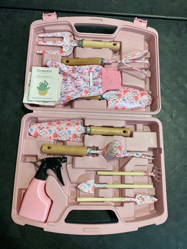 Photo 1 of Grenebo 12-Piece Womens Gardening Tools Gift Set, Rust-Proof & Heavy-Duty Garden Tools with Durable Carrying Case, Fashionable & Thoughtful Gardening Gifts for Women&Men (Pink)