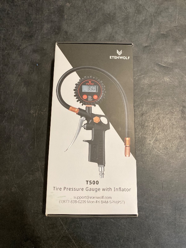 Photo 1 of ETENWOLF T500 Digital Tire Pressure Gauge with Inflator, Tire Gauge 0-250 PSI, Calibrated to ANSI B40.7 Grade 2A, Air Chuck & Compressor Accessories with Storage Bag, Black