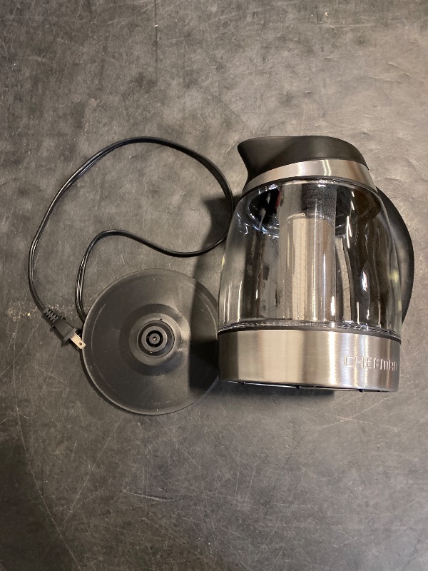Photo 1 of Chefman Electric Kettle with Temperature Control, 5 Presets LED Indicator Lights, Removable Tea Infuser, Glass Tea Kettle & Hot Water Boiler, 360° Swivel Base, BPA Free, Stainless Steel, 1.8 Liters