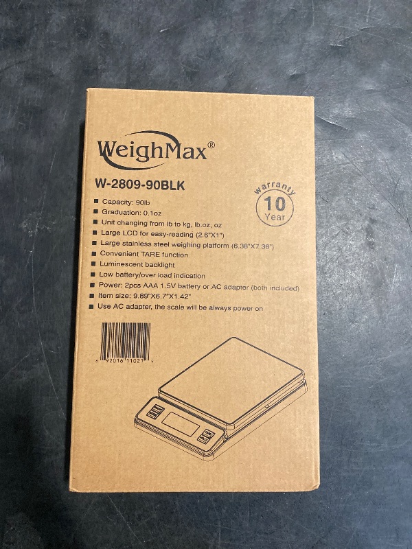 Photo 1 of Weighmax W-2809 90 LB X 0.1 OZ Durable Stainless Steel Digital Postal Scale, Shipping Scale With AC adapter, 1 Pack
