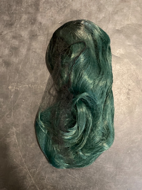 Photo 1 of EVLYNN Wigs With Bangs Ombre Dark Green Wig Long Loose Wavy Curly Hair Synthetic Fiber Glueless Dark Root No Lace Wig For Women