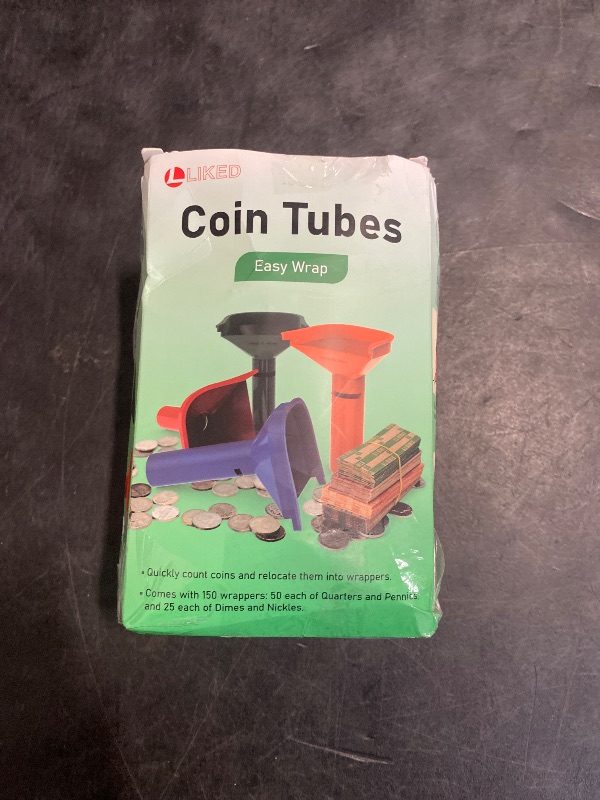 Photo 1 of L LIKED 150 Assorted Flat Striped Coin Wrappers & 4 Coin Sorters Tubes, Color-Coded Coin Counters, Easy to Load