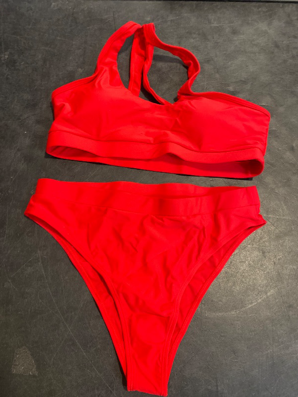 Photo 1 of (L) NAFLEAP One Shoulder Cutout Red Bikini Set for Women High Waisted Bottom Swimsuit Two Piece Bathing Suit, L