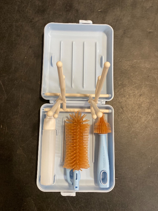 Photo 1 of YOTIME Travel Bottle Brush, Travel Bottle Cleaner Kit with Foldable Bottle Drying Rack, for Visit Friends and Relations, Baby Travel Essentials, BPA Free, Blue