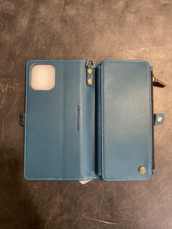 Photo 1 of Defencase Compatible with iPhone 12 Pro Max Case Wallet with RFID Blocking Card Holder for Women Men, PU Leather Magnetic Snap Flip Zipper Strap Wallet Phone Case Fit for iPhone 12 Pro Max, Dark Blue