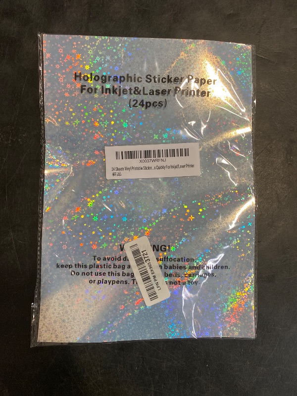 Photo 1 of Nihuecne 24 Sheets Vinyl Printable Sticker Paper A4 Size (8.25" x 11.7") Holographic Glossy Sticker Paper Self-Adhesive Waterproof Dries Quickly For Inkjet/Laser Printer