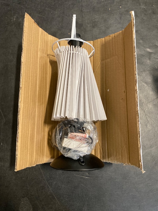 Photo 1 of KUNJOULAM Small Pleated Table Lamp, Bedside Nightstand Lamp with Beige Lampshade Black Base, Morden Mini Lamp for Bedroom Home Office Decor, E12 Bulb Included
