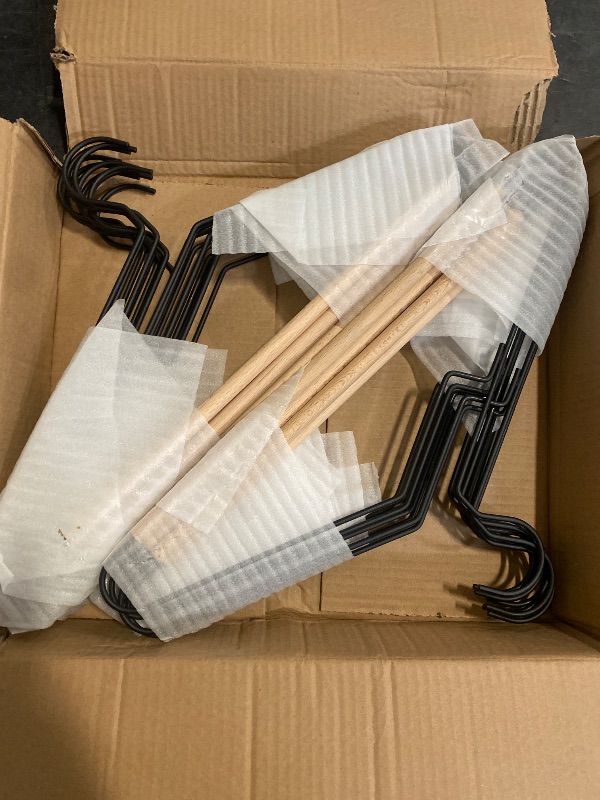 Photo 1 of Nature Smile Premium Black Matt Metal Suit Clothes Hanger 20 Pack with a Smooth Beech Wood Pants Bar,Unique Coat Hanger Dress Hanger Shirt Hanger