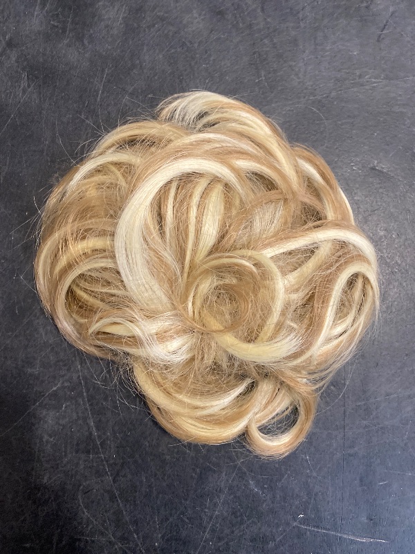 Photo 1 of CJL HAIR Large Messy Bun Hair Piece Wavy Curly Scrunchies Synthetic Chignon Ponytail Hair Extensions Thick Updo Hairpieces for Women Dirty Blonde