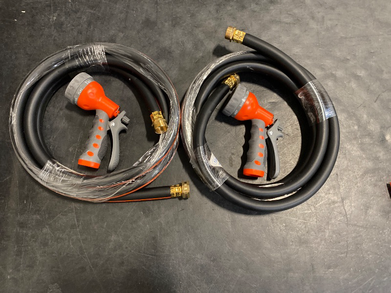 Photo 1 of Upgraded  Garden Hose,5/8inx10FT,No Kink Water Hose with 7 Function Nozzle,Heavy Duty Short Hose for Outside Car,Floor,Yard Washing,Garden Watering  ( 2 pack )