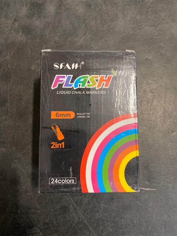 Photo 1 of SFAIH 24 Colors Chalk Markers [1s Wet Wipe] - No Residue, Liquid Chalk Markers for Blackboard, School Sign Board, Calendar, Windows, Glass, Zero Dust, 6mm Reversible Tip, With Highlighter Color Marker