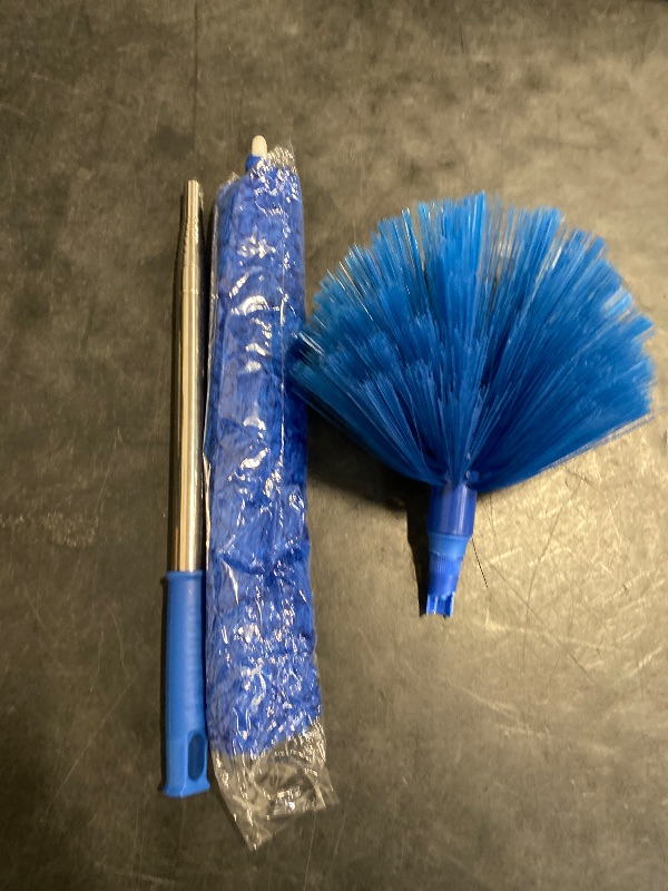 Photo 1 of ZZ LAZYCOTTAGE Cobweb Duster with Extension Pole, Washable Cleaning Duster Kit with 2 Duster Heads, Cobweb Duster, Corner Brush, 15-100 Inch Long Aluminum Telescoping Pole for Ceiling Fan (Blue)