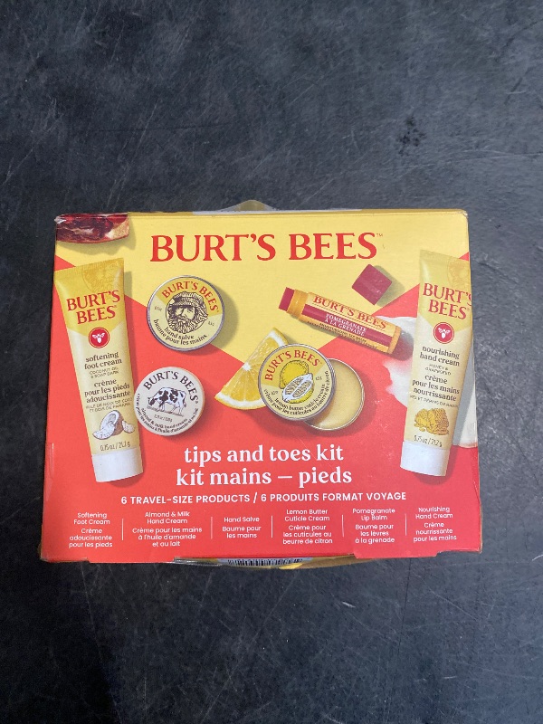 Photo 1 of Burt's Bees Gifts Ideas, Tips and Toes Kit, 6 Travel Size Products - Pomegranate Moisturizing Lip Balm, 2 Hand Creams, Foot Cream, Cuticle Cream, and Hand Salve