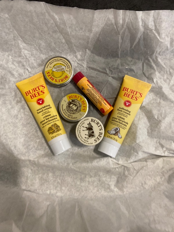 Photo 1 of Burt's Bees Gifts Ideas, Tips and Toes Kit, 6 Travel Size Products - Pomegranate Moisturizing Lip Balm, 2 Hand Creams, Foot Cream, Cuticle Cream, and Hand Salve