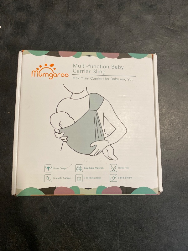 Photo 1 of Mumgaroo Baby Sling Carrier, Pure Cotton, Ergonomically Adjustable Baby Carrier Newborn to Toddler, Easy to Use, Portable, Ideal for 0-36 Months, Up to 33 lbs (Grey)
