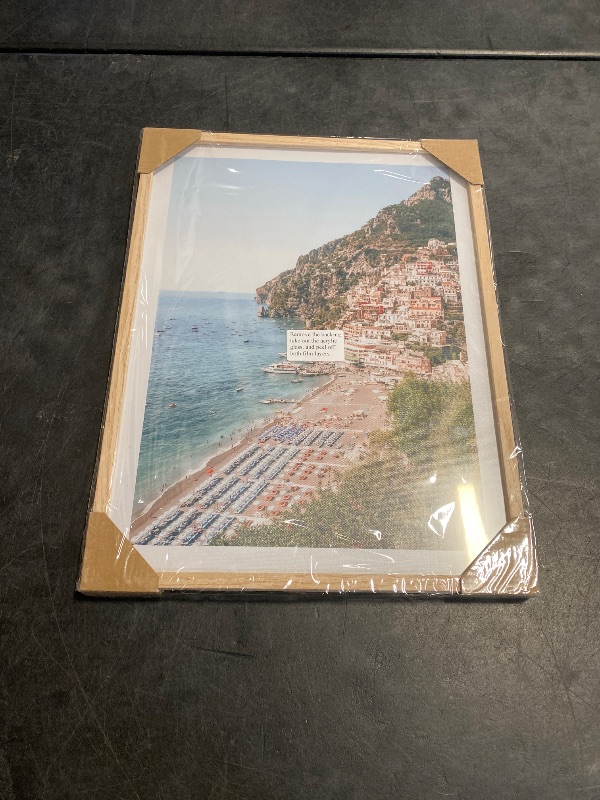 Photo 1 of HesenDot Natural OAK Wood Framed Italian Positano Beach Wall Art,12x16in Amalfi Coast Canvas Wall Print,Summer Coastal Landscape Poster Wall Decor for Living Room,Bedroom,Office Gallery Set of 1