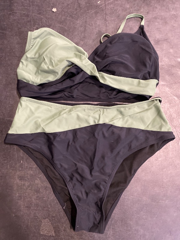 Photo 1 of (XL) Adisputent Womens High Waisted Bikini Sets Deep V Color Block Swimsuit Triangle Push Up Swimwear Cute Two Piece Bathing Suits Black Green XL