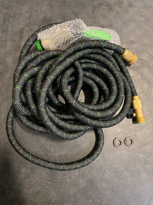 Photo 1 of PowerFlow Garden Hose, NON-EXPANDABLE 25 Feet Premium Quality Stainless Steel Metal Water Hose with Durable Fabric Skin, Hose For Commercial, Residential Use, Bonus 10-way Spray Nozzle (25 Ft, Black)