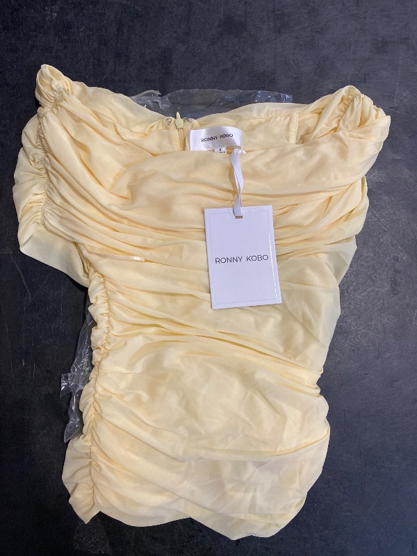 Photo 1 of Small Ronny Kobo Women's Off The Shoulder Short Sleeve Blanchet Top, Pastel Yellow