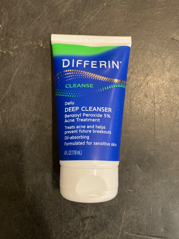 Photo 1 of Differin Acne Face Wash with 5% Benzoyl Peroxide, Daily Deep Cleanser by the makers of Differin Gel, Gentle Skin Care for Acne Prone Sensitive Skin, 4 oz (Packaging May Vary)