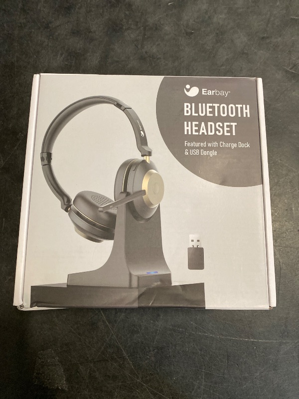 Photo 1 of Earbay Bluetooth Headset, Wireless Headset with Microphone for PC, Wireless Headphones with Mic Noise Cancelling/Mute/Charging Dock/USB Dongle, 45hrs Dual Connect Computer Phones Teams Skype Zoom